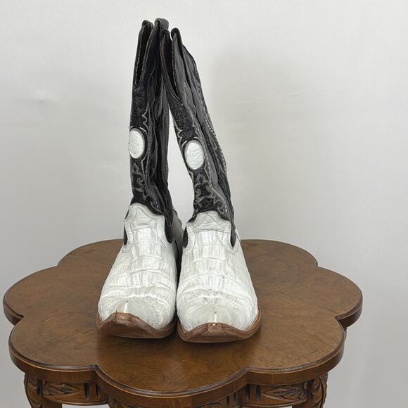 Rebelde Black White Alligator Western Boots Caiman Skin Mens 11.5 Mexico main image 4